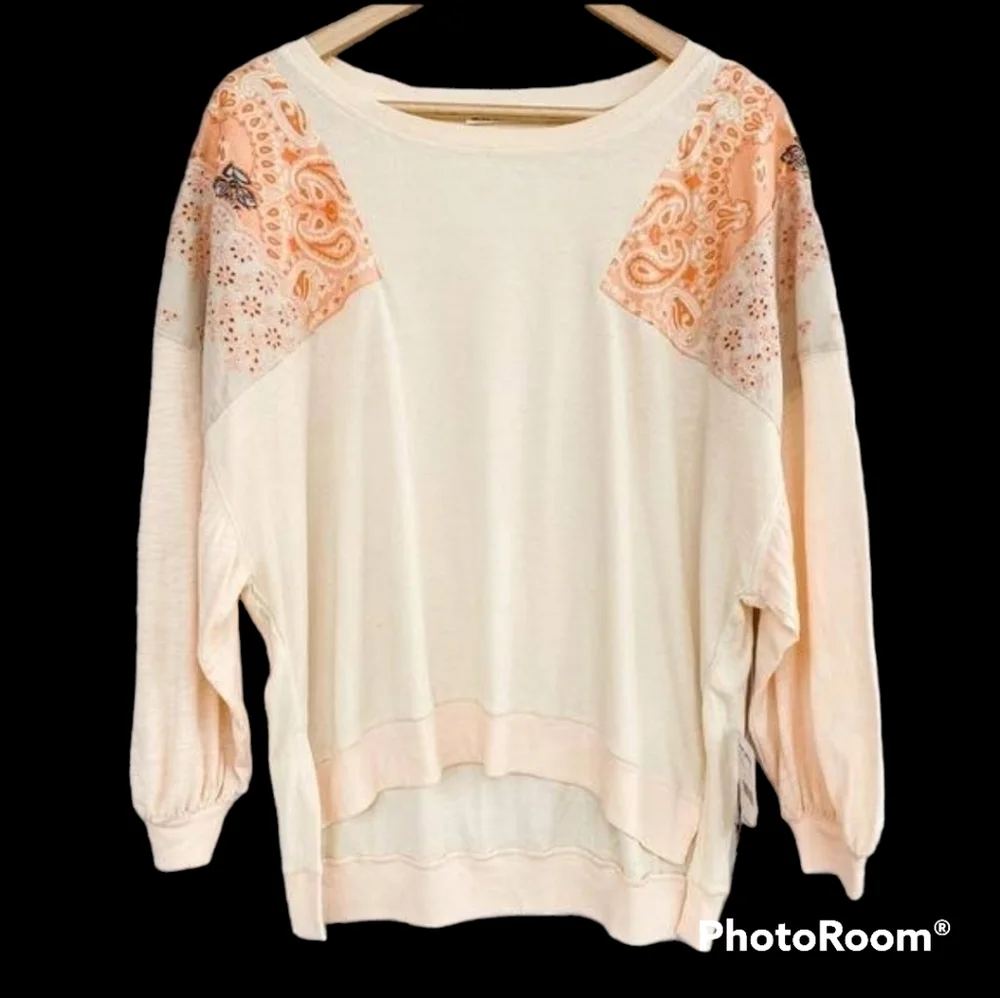 We The Free Women's Paisley Eyelet Patchwork FEELIN IT Top Size M